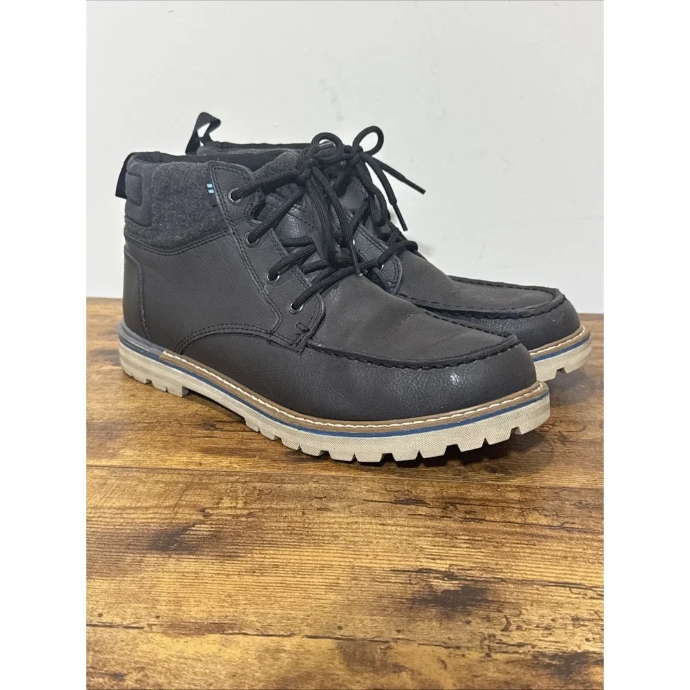 Toms Hawthorne Gray Leather Black Waterproof Lace-Up Moc Chukka Boots Mens 10.5